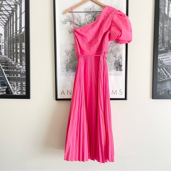 Rebecca Vallance Rosa One Shoulder Pleated Midi Dress in Pink Size US6 AU10 - Picture 11 of 16